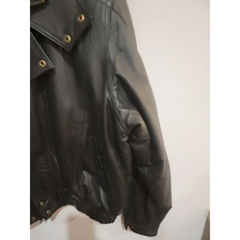Papaleather USA black leather motorcycle flight JACKET full Zip‎ Black size L